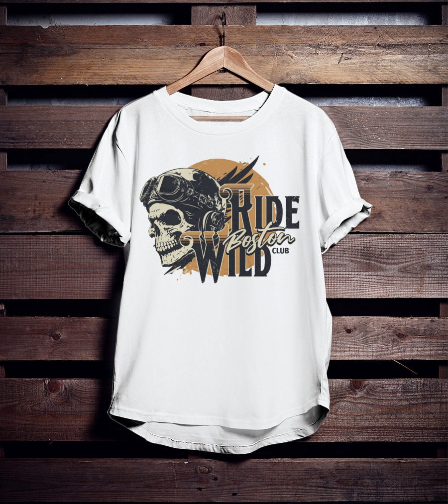 Ride Wild Boston Club Skull With Goggles T-Shirt