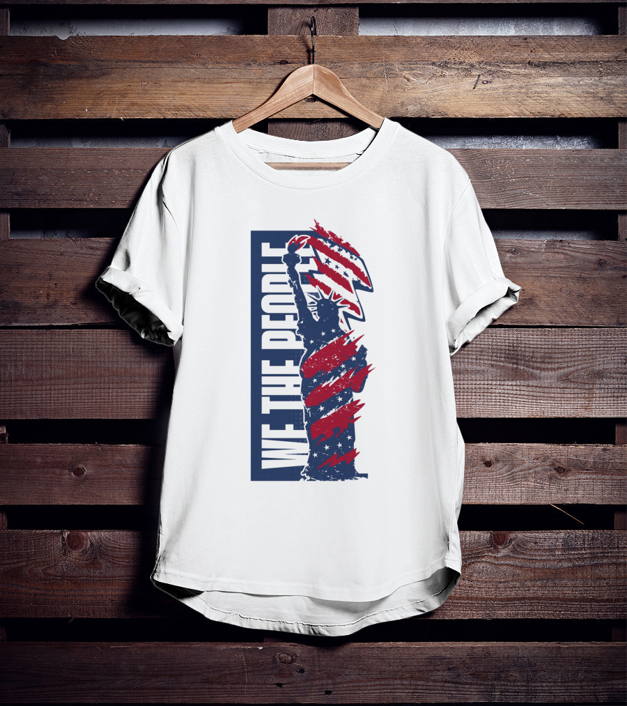We The People Liberty Statue With Patriotic Red Stripes T-Shirt