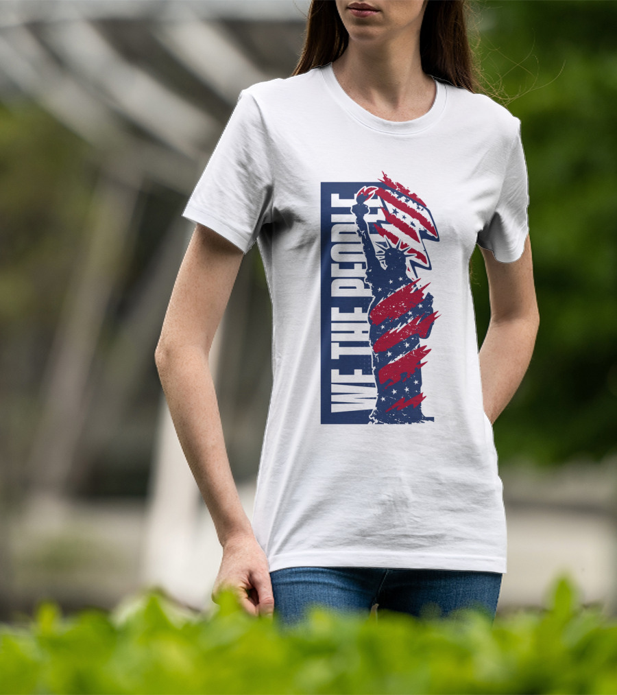 We The People Liberty Statue With Patriotic Red Stripes T-Shirt