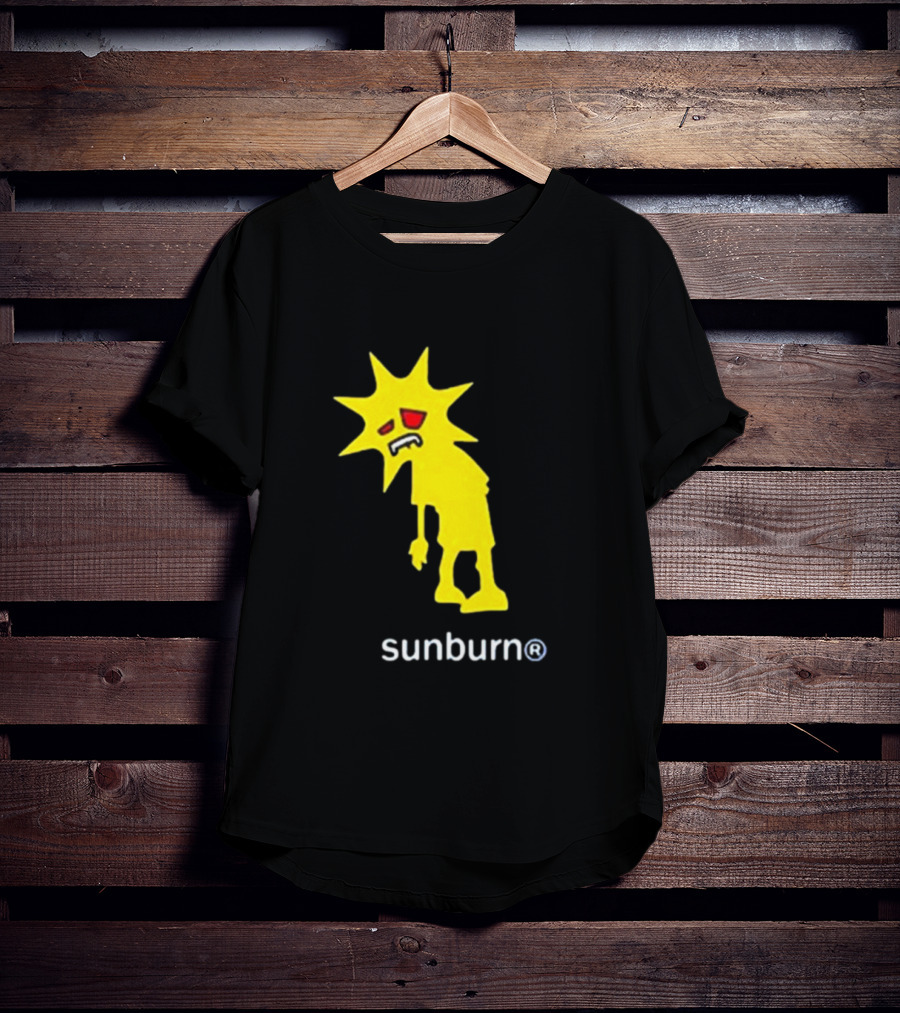 Sunburn Tired Cartoon Sun With Red Eyes And Trademark T-Shirt