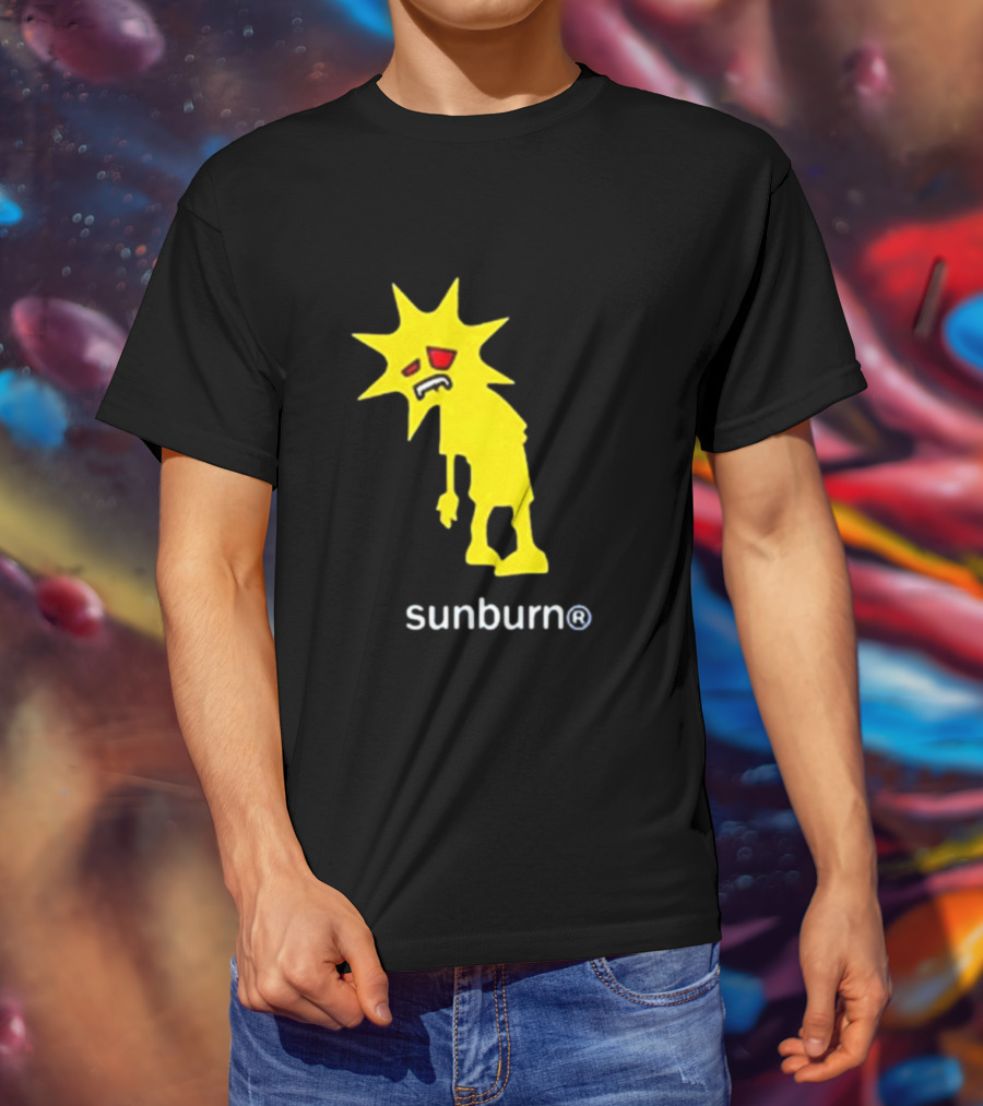 Sunburn Tired Cartoon Sun With Red Eyes And Trademark T-Shirt