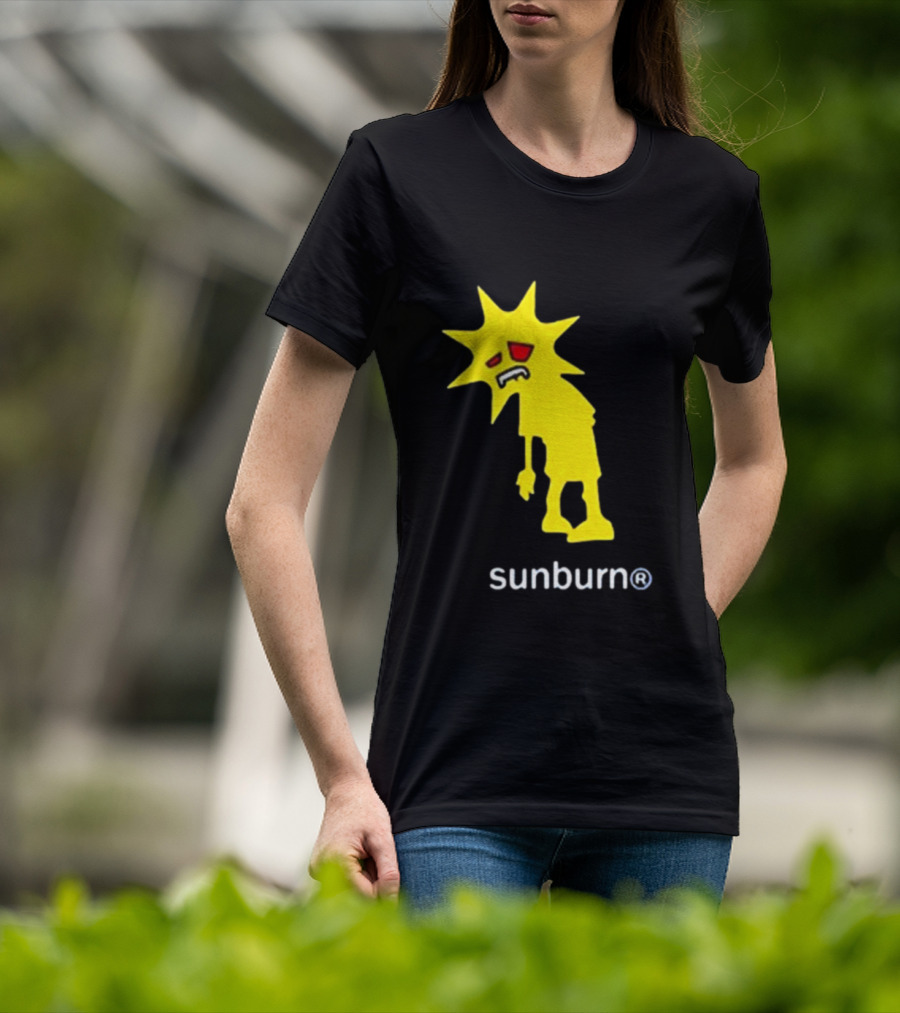 Sunburn Tired Cartoon Sun With Red Eyes And Trademark T-Shirt