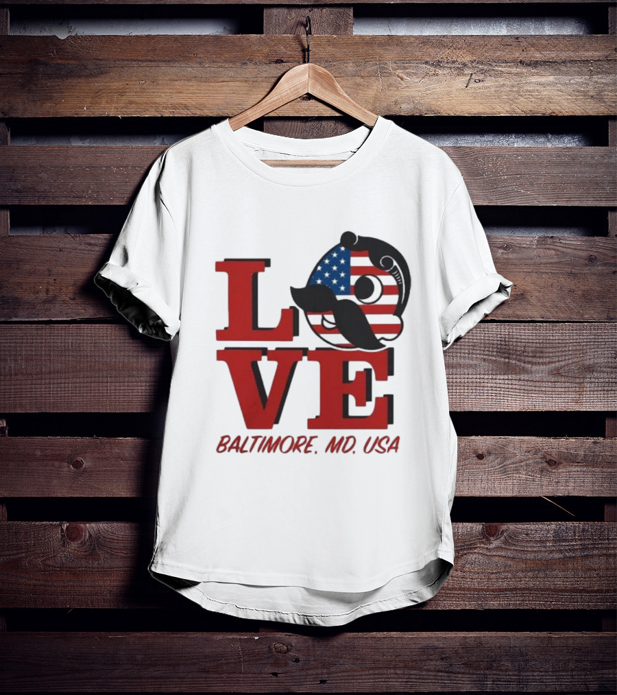 Love Baltimore MD USA National Bohemian American Flag Mustache T-Shirt