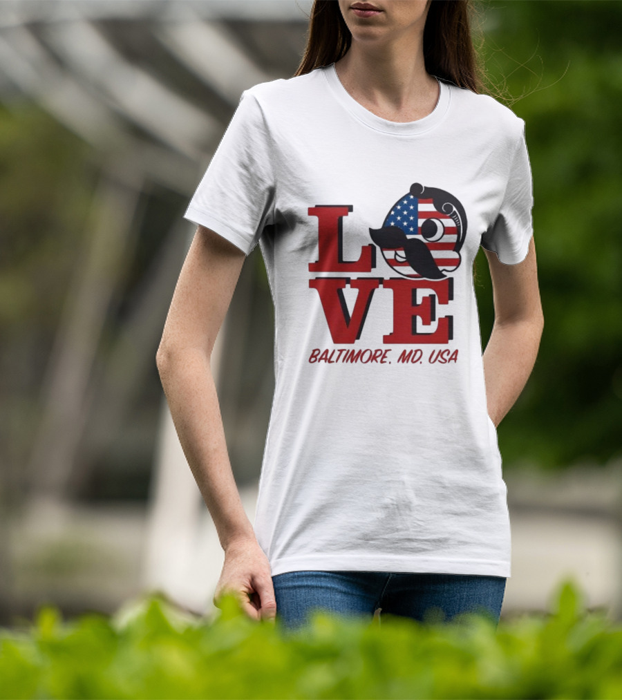 Love Baltimore MD USA National Bohemian American Flag Mustache T-Shirt