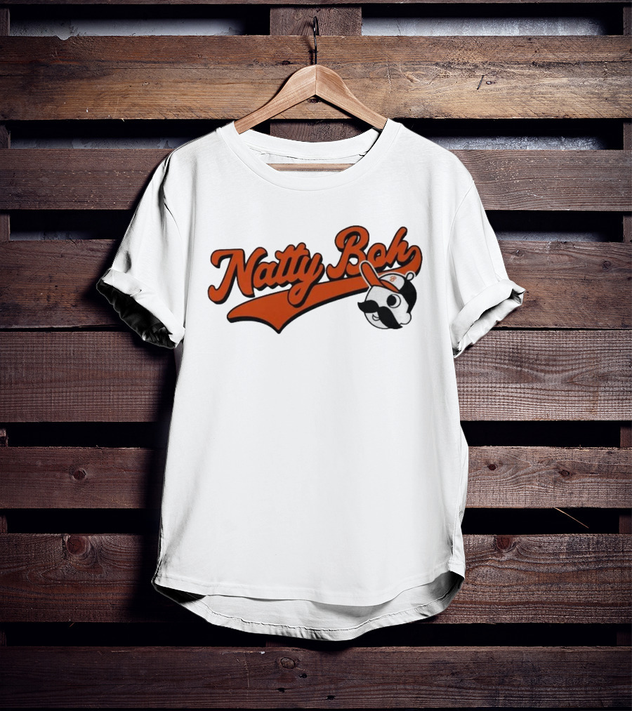 Natty Boh National Bohemian Mustache Character With Baseball Hat T-Shirt
