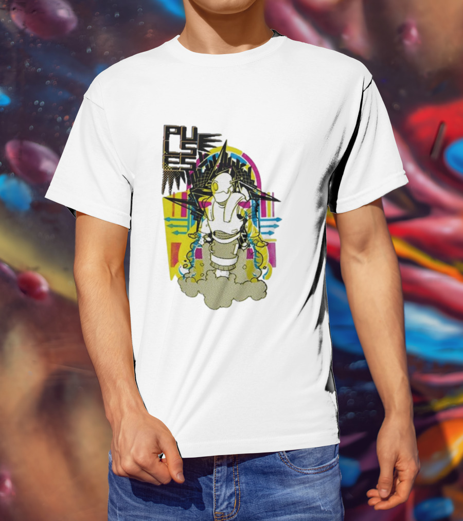 Pulses Futuristic Robot With Colorful Abstract Geometric Background T-Shirt