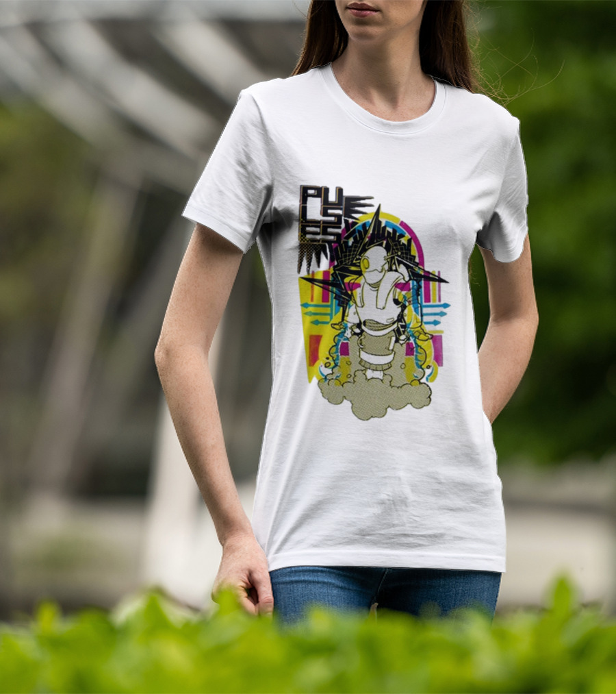 Pulses Futuristic Robot With Colorful Abstract Geometric Background T-Shirt