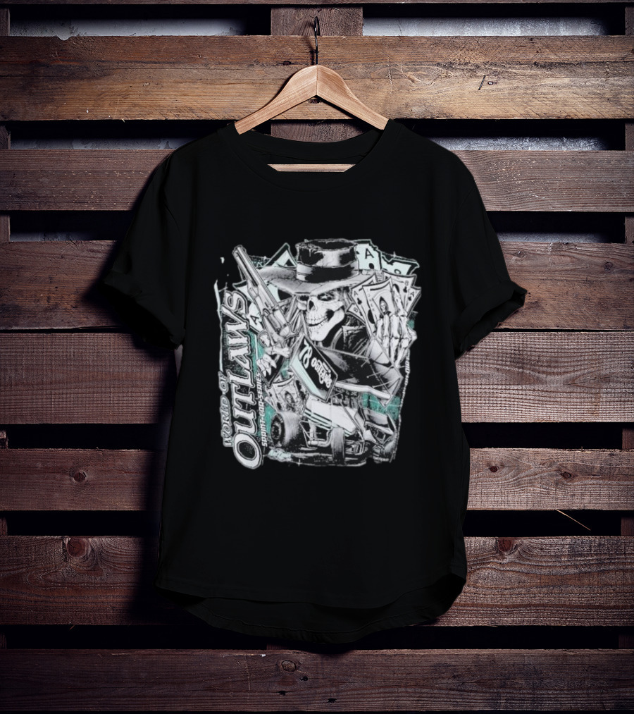 World Of Outlaws SC Deadman's Hand Racing Skeleton 78 Outlaw Cards T-Shirt