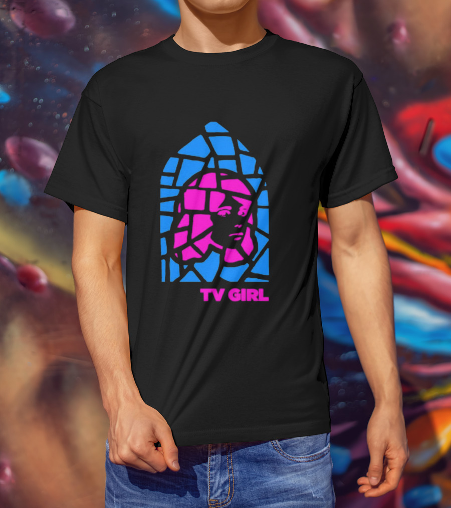 TV Girl Stain Glass Girl Blue Pink Face T-Shirt
