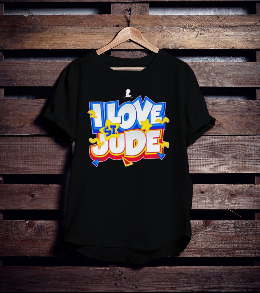 I Love St Jude Cartoon Yellow Stars And Blue Outline T-Shirt