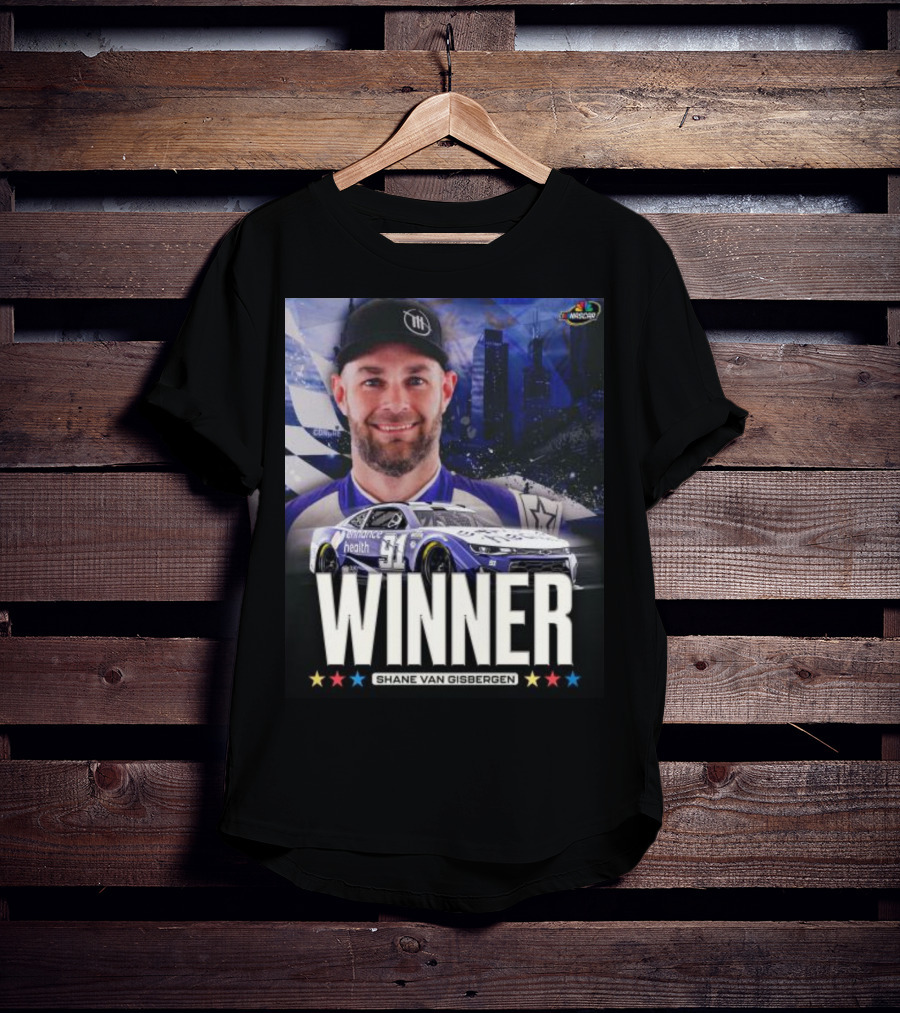 NASCAR Winner Shane Van Gisbergen With Race Car And Cityscape Background T-Shirt