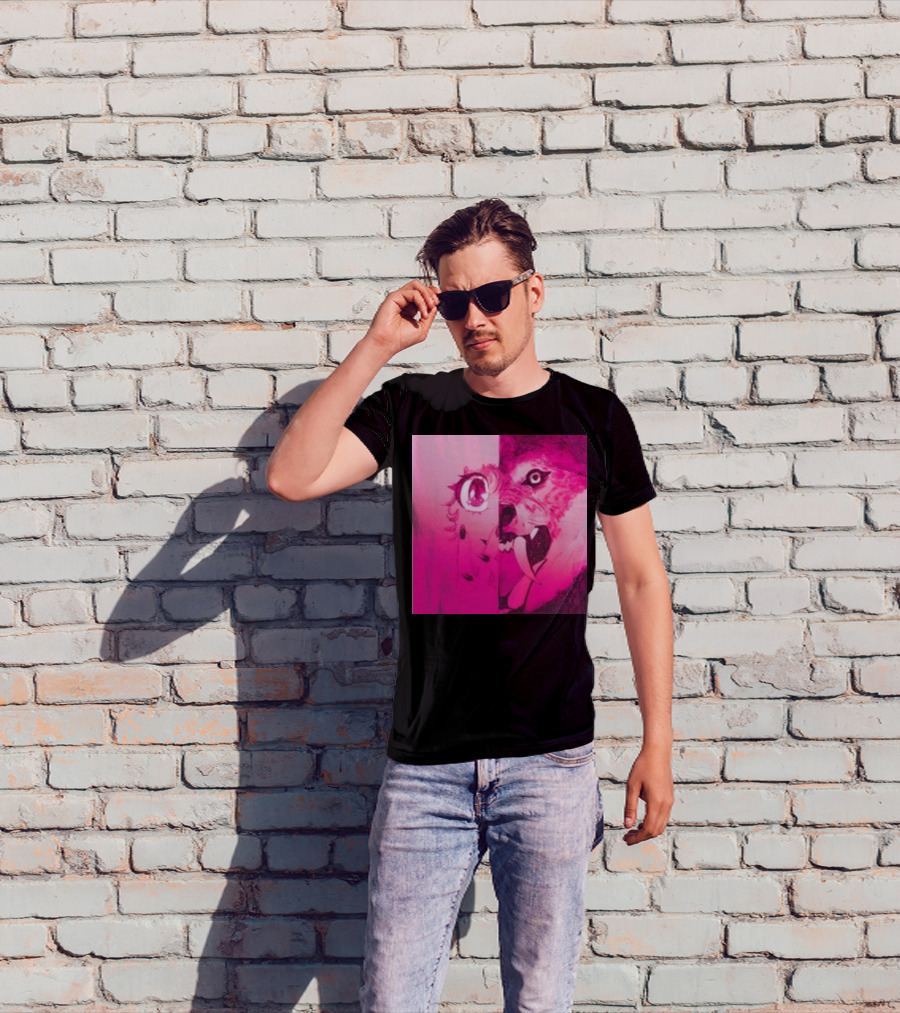 Dead On The Scene Wolf And Anime Girl Pink Contrast T-Shirt