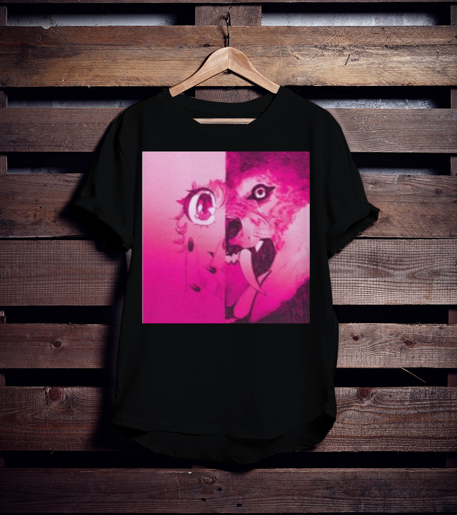 Dead On The Scene Wolf And Anime Girl Pink Contrast T-Shirt