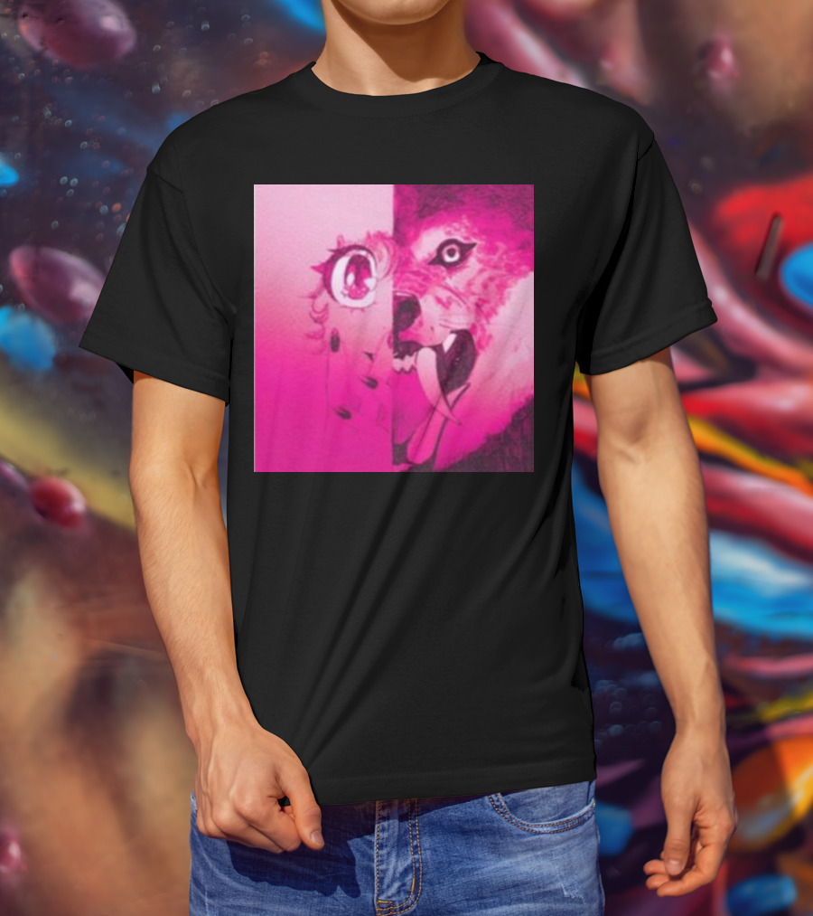 Dead On The Scene Wolf And Anime Girl Pink Contrast T-Shirt