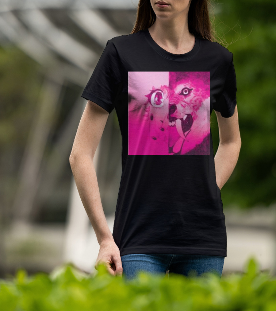 Dead On The Scene Wolf And Anime Girl Pink Contrast T-Shirt