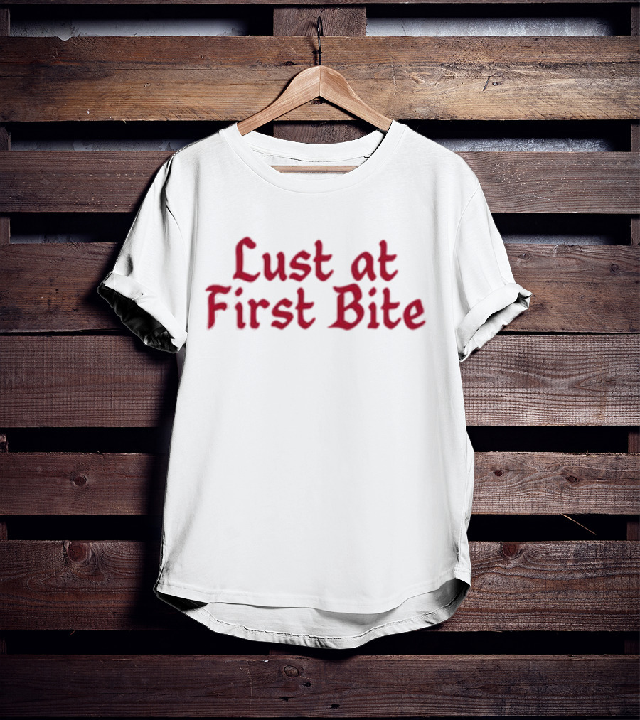 Lust At First Bite Red Gothic Text T-Shirt