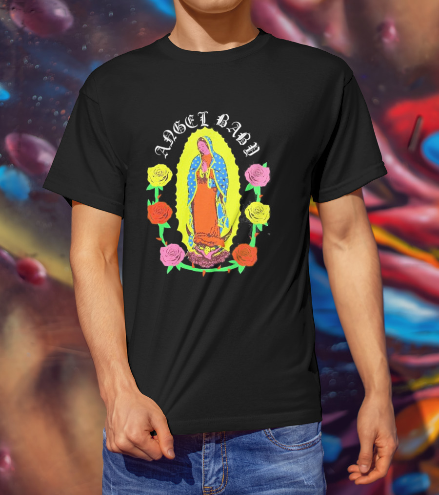 Angel Baby Virgen With Colorful Roses T-Shirt