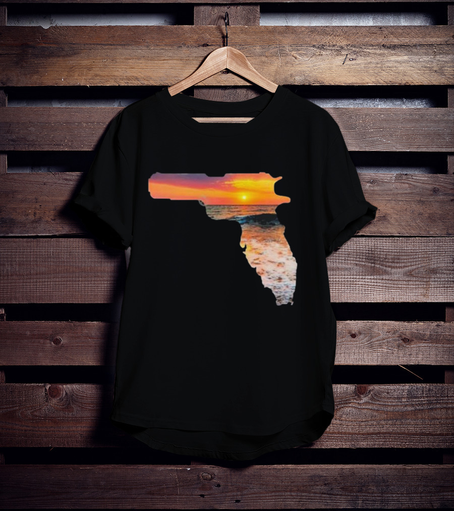 Florida The Gunshine State Gun Map Sunset Beach Scene T-Shirt
