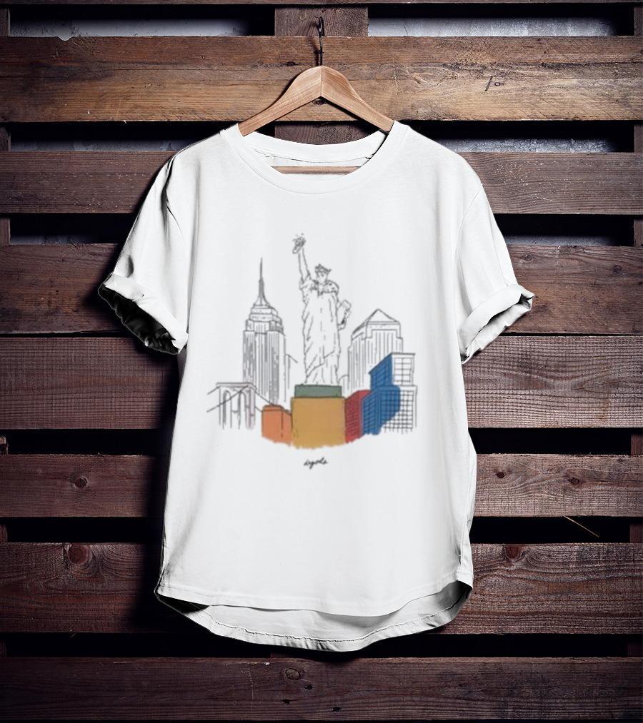 Nyc Degods Skyline Statue Colorful Blocks T-Shirt