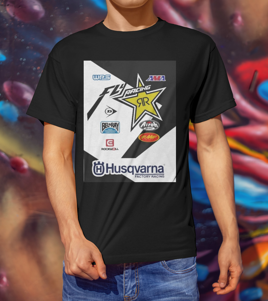WPS AMA Fly Racing Rockstar Husqvarna Factory Racing Bel-Ray Airoh FMF Rockwell T-Shirt