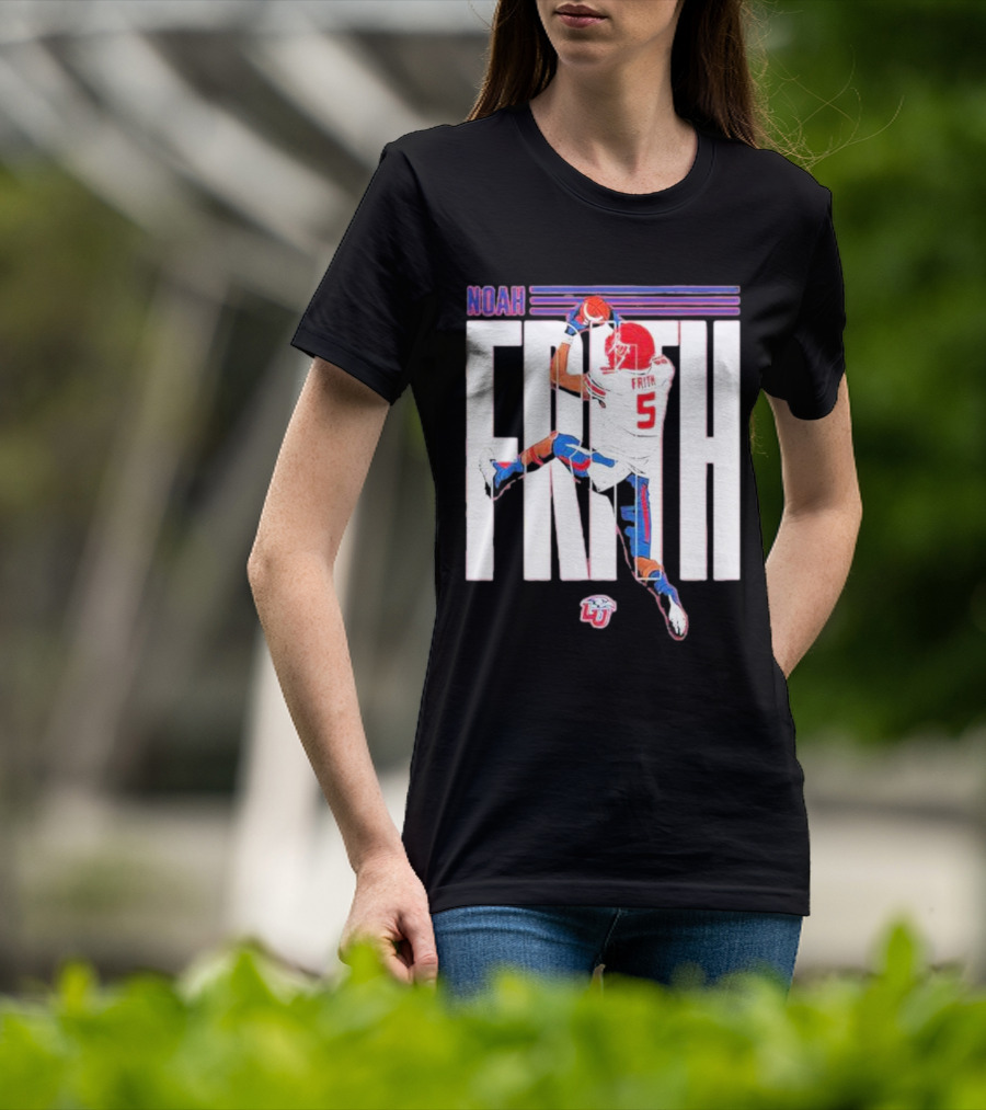 Noah Frith Liberty University Football Caricature Red Jersey Number 5 T-Shirt