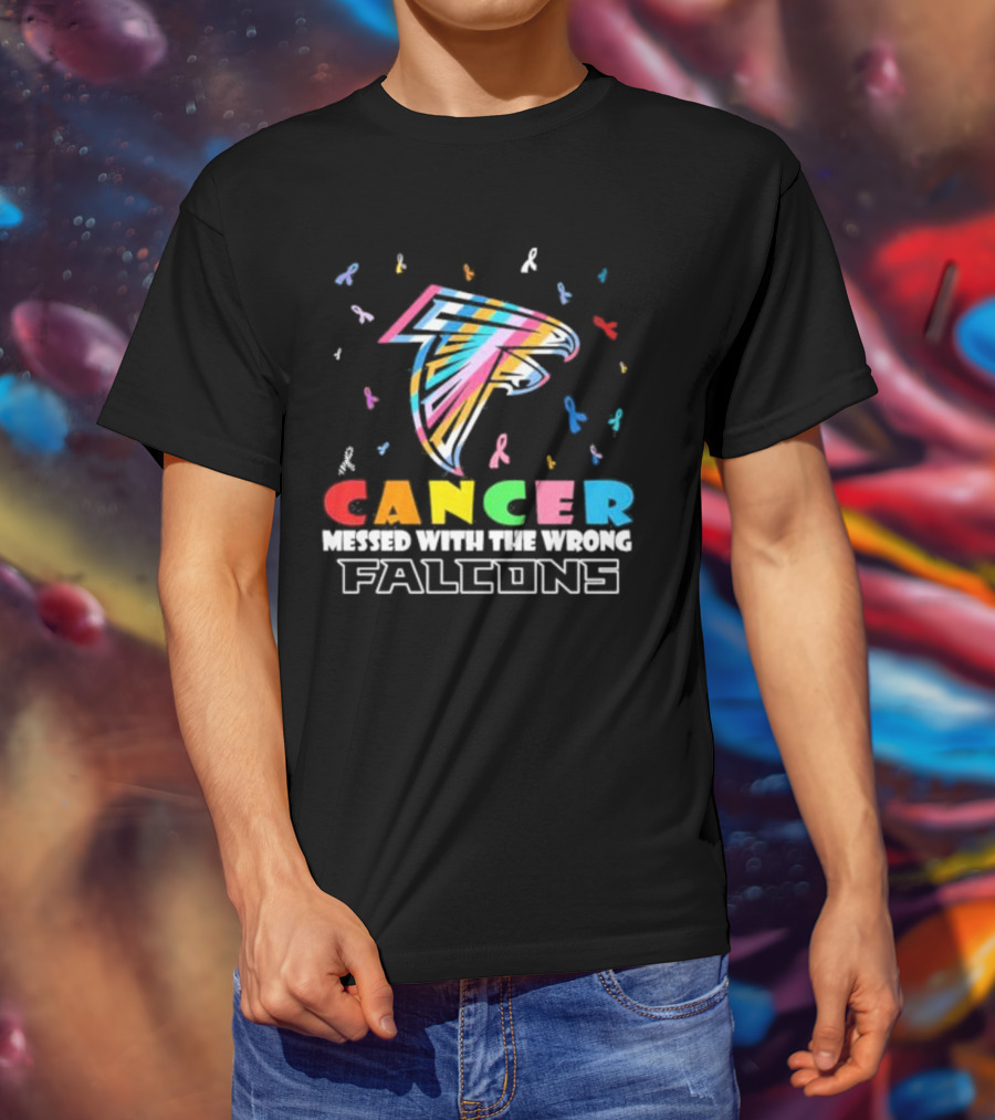 Atlanta Falcons Cancer Messed With The Wrong Team Logo Ribbons T-Shirt