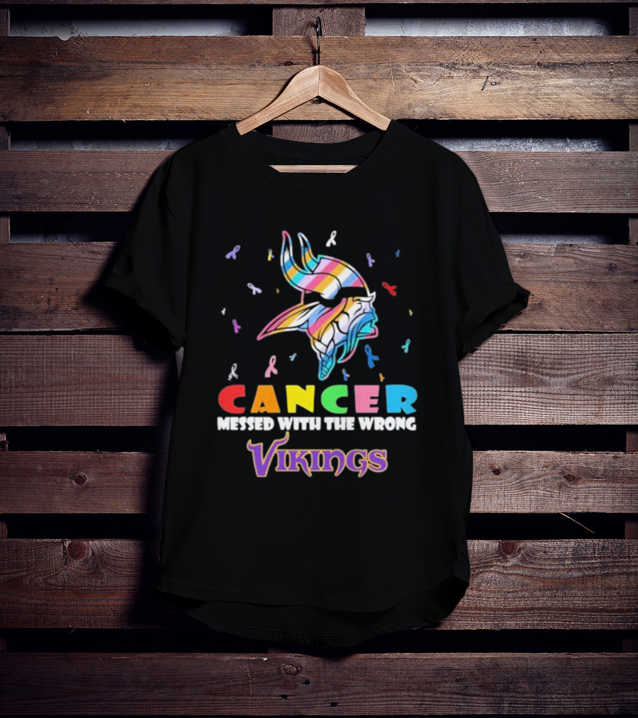Cancer Messed With The Wrong Vikings Rainbow Ribbon T-Shirt