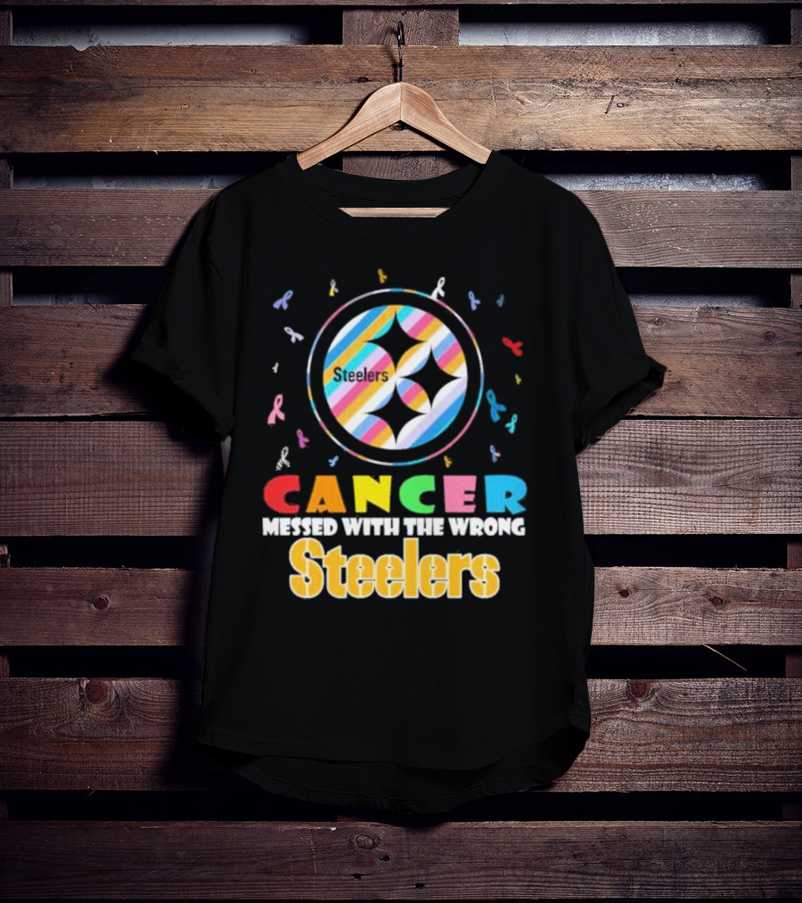 Cancer Messed With The Wrong Pittsburgh Steelers Colorful Ribbons T-Shirt