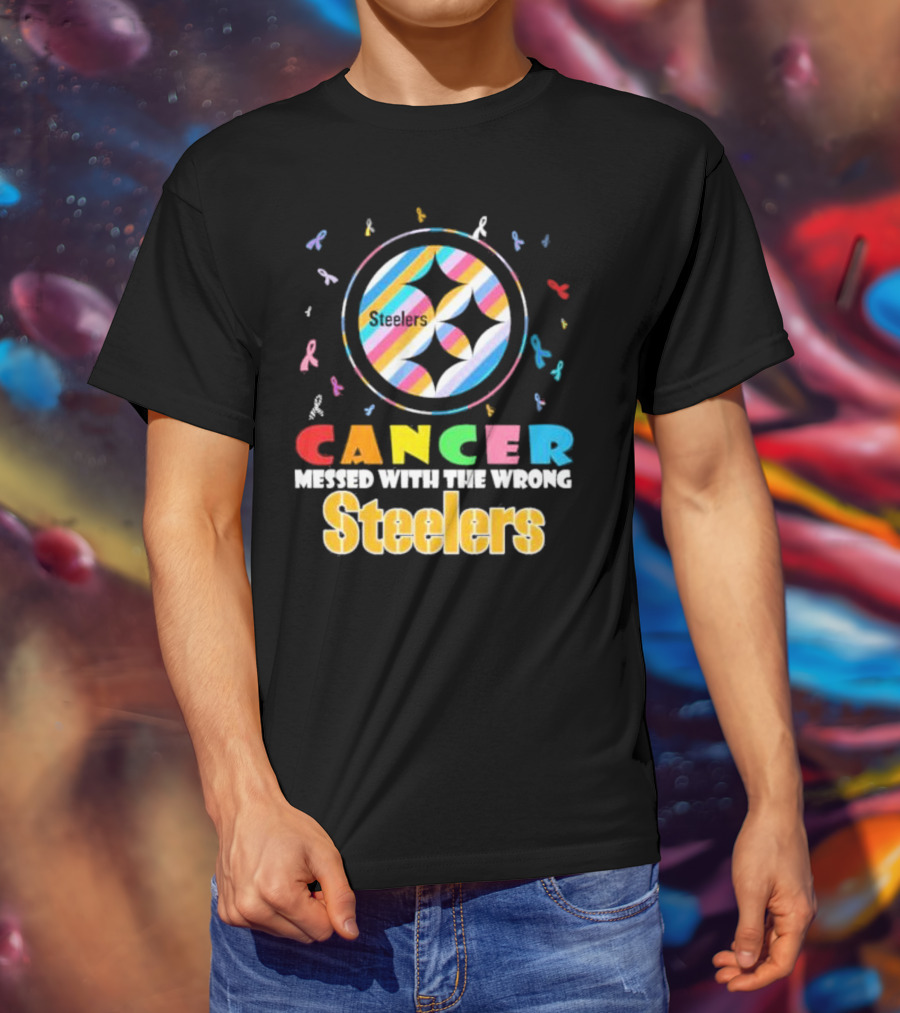 Cancer Messed With The Wrong Pittsburgh Steelers Colorful Ribbons T-Shirt