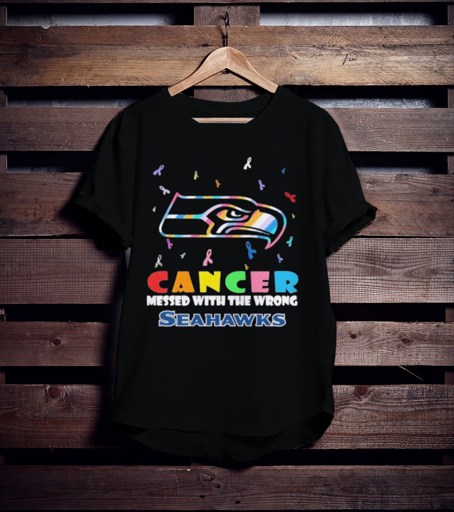 Cancer Messed With The Wrong Seahawks Colorful Ribbon T-Shirt
