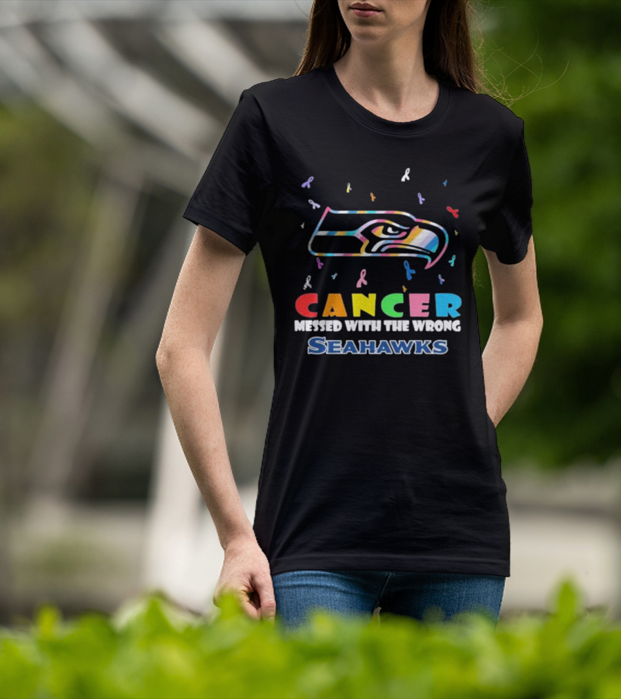 Cancer Messed With The Wrong Seahawks Colorful Ribbon T-Shirt
