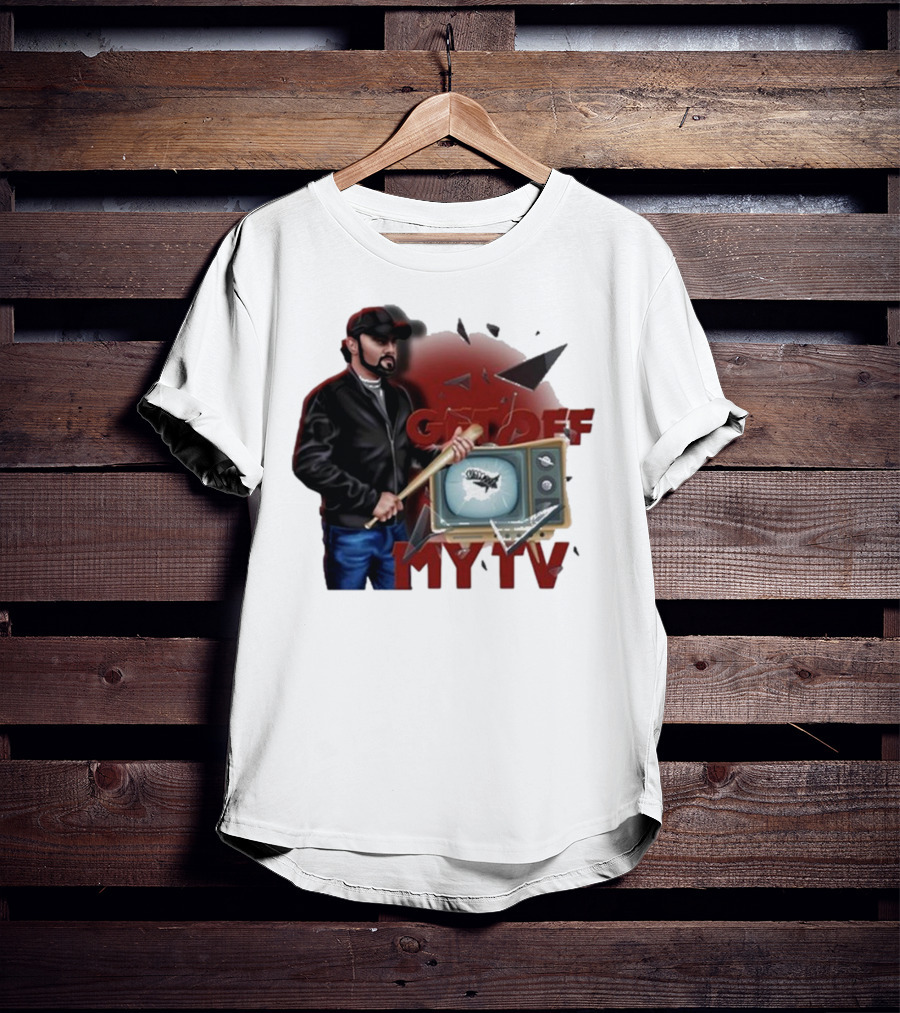 Get Off My TV Baseball Bat Vintage TV Shattered Screen T-Shirt