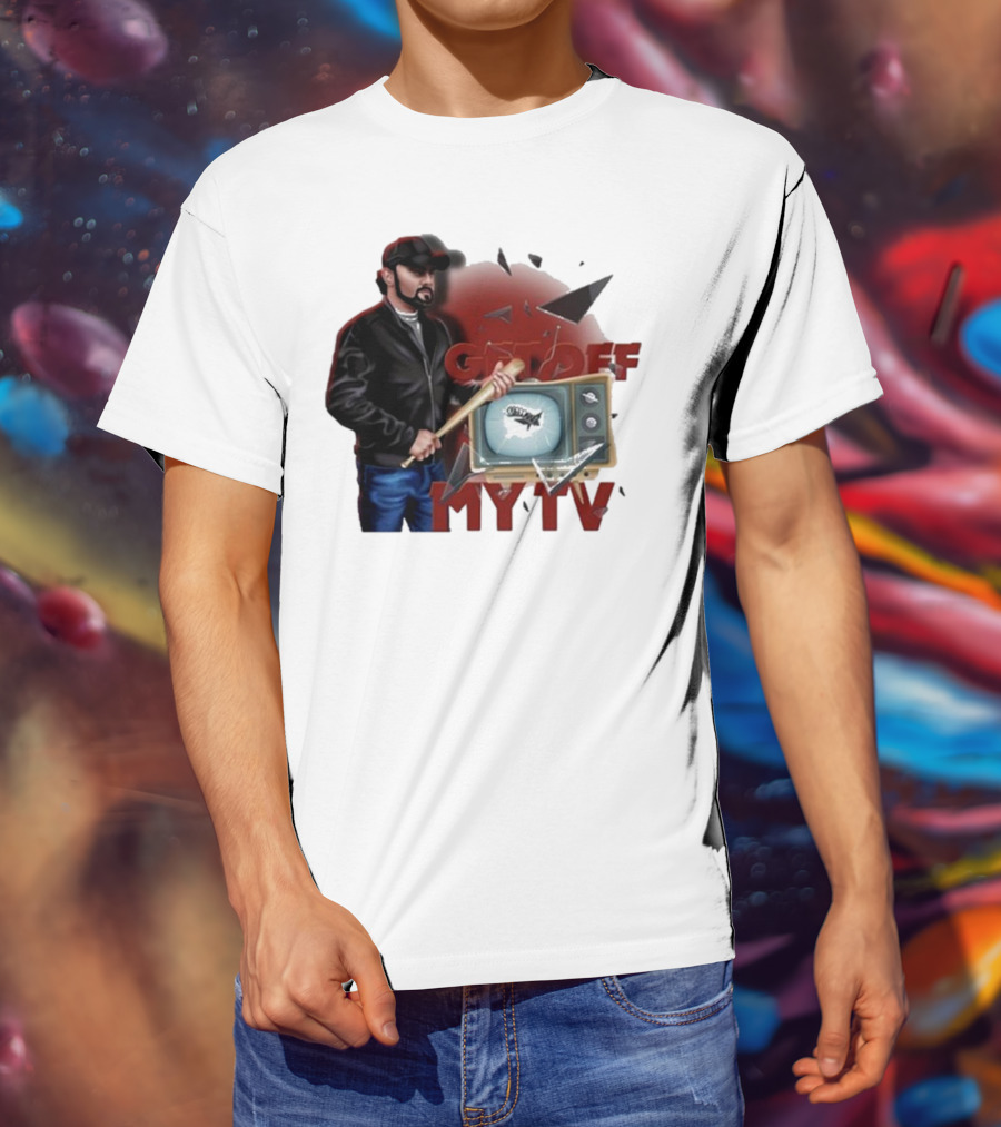 Get Off My TV Baseball Bat Vintage TV Shattered Screen T-Shirt