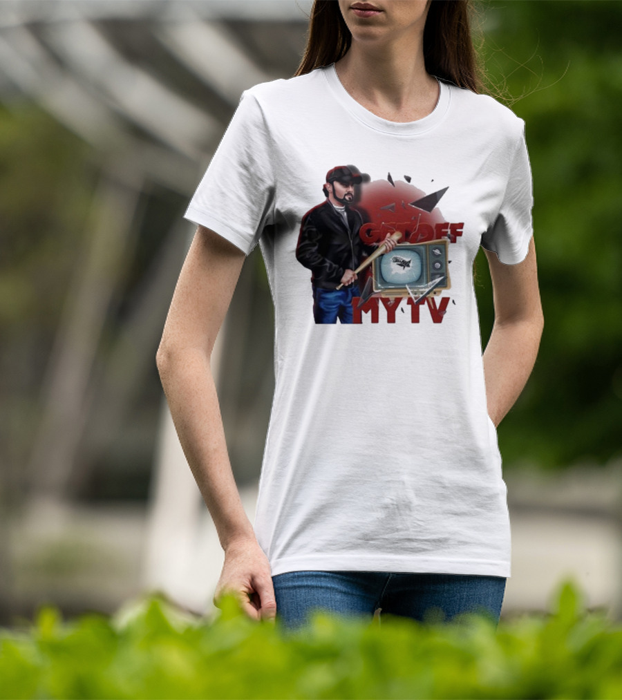 Get Off My TV Baseball Bat Vintage TV Shattered Screen T-Shirt