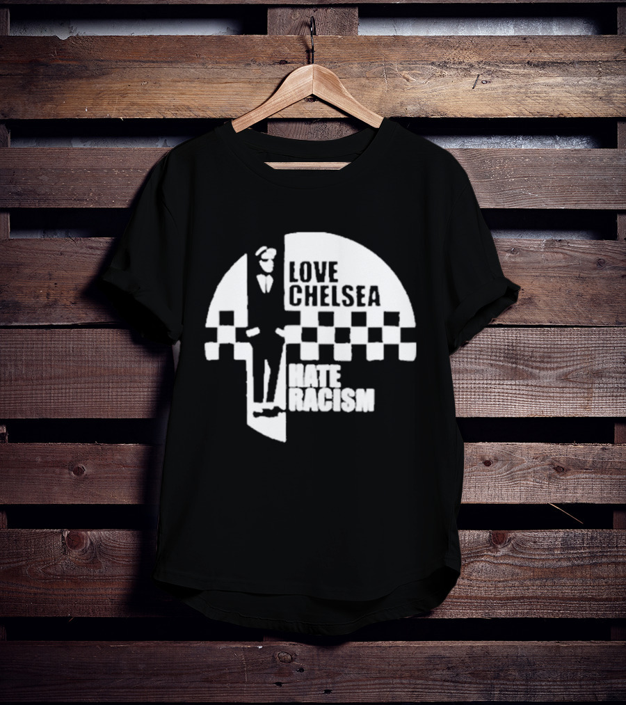 Premium Love Chelsea Hate Racism Checkerboard T-Shirt