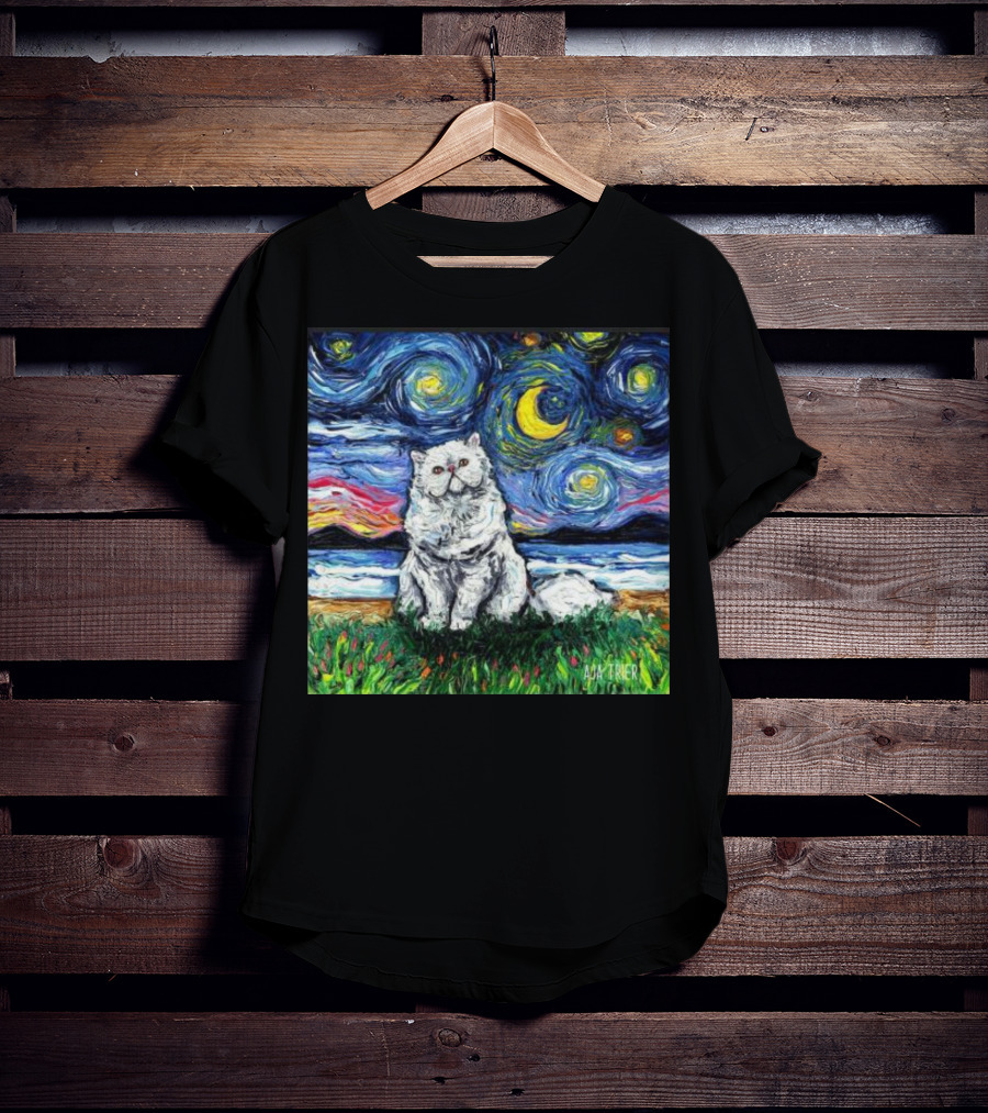 Aja Trier Starry Night Persian Cat Painting T-Shirt