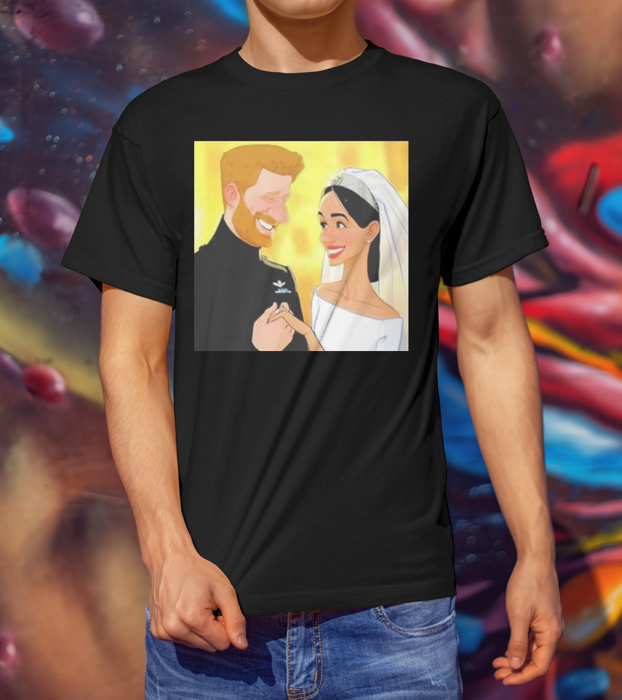 Meghan And Harry Cartoon Wedding T-Shirt