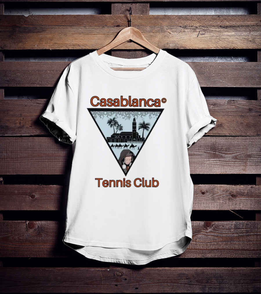 Casablanca Tennis Club Triangle Graphic With Moroccan Skyline And Palms T-Shirt