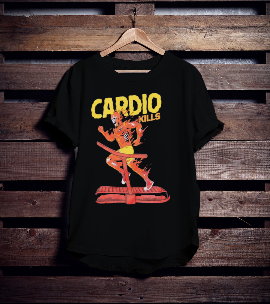 CARDIO KILLS Flaming Runner On Treadmill T-Shirt