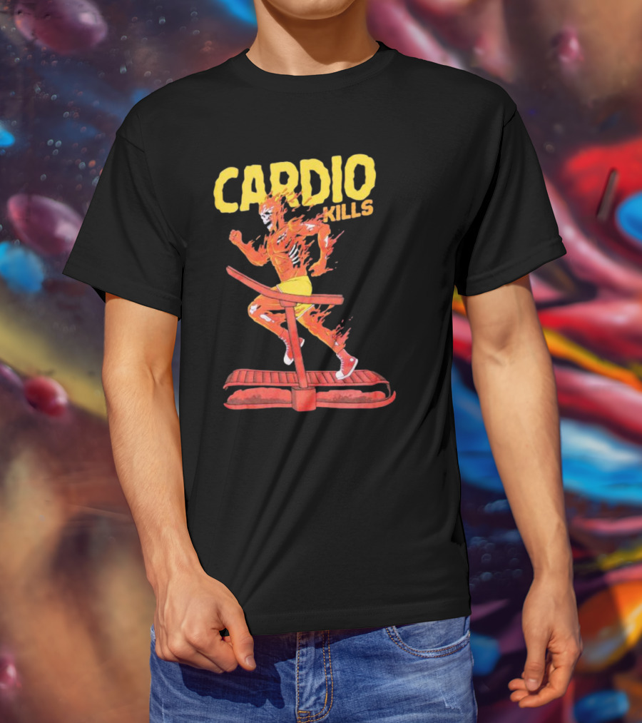 CARDIO KILLS Flaming Runner On Treadmill T-Shirt