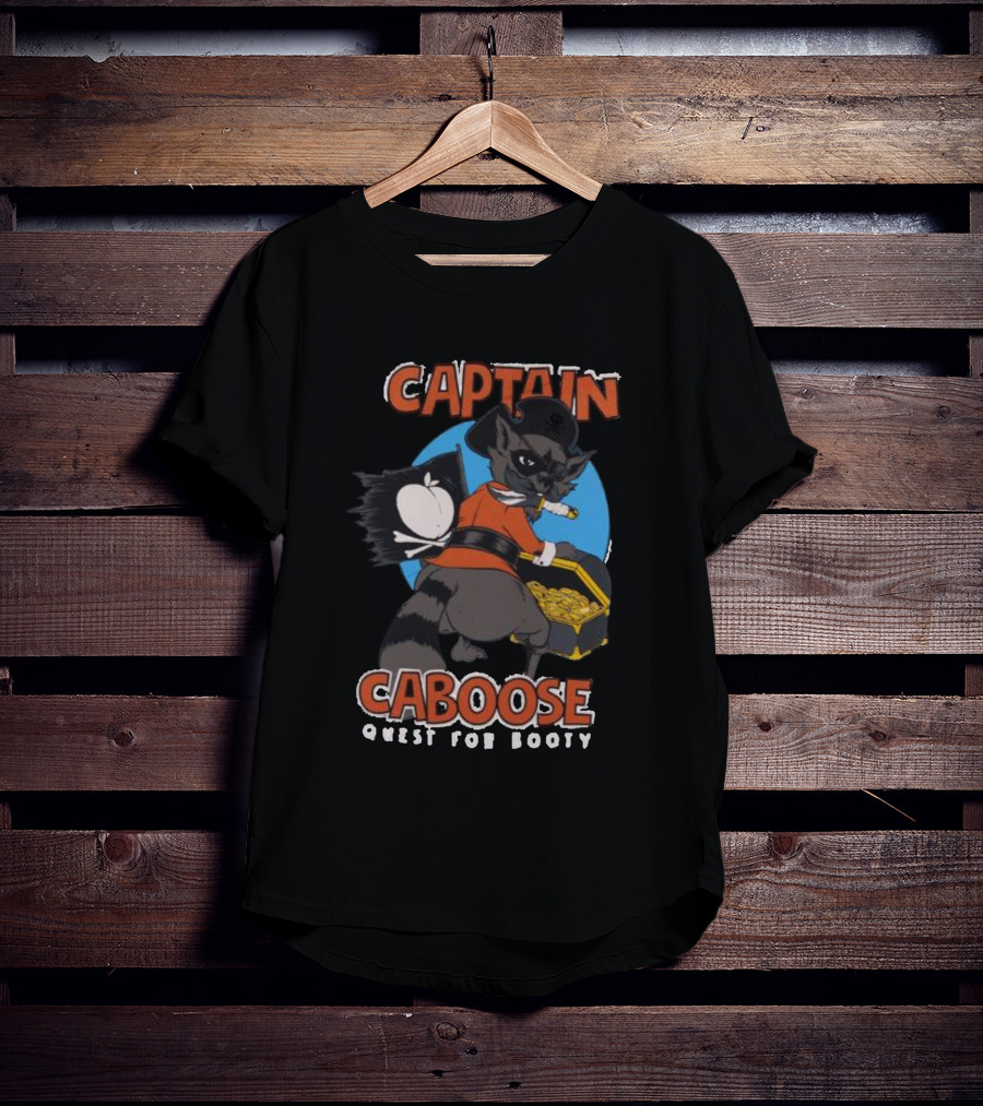 Captain Caboose Quest For Booty Treasure Adventure Raccoon Pirate T-Shirt