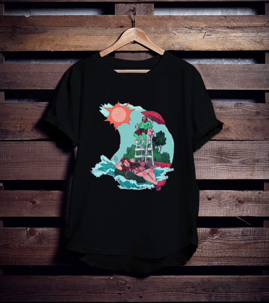 Wubby Relaxing Poolside With Lifeguard On Duty Under Vibrant Sun Umbrella T-Shirt