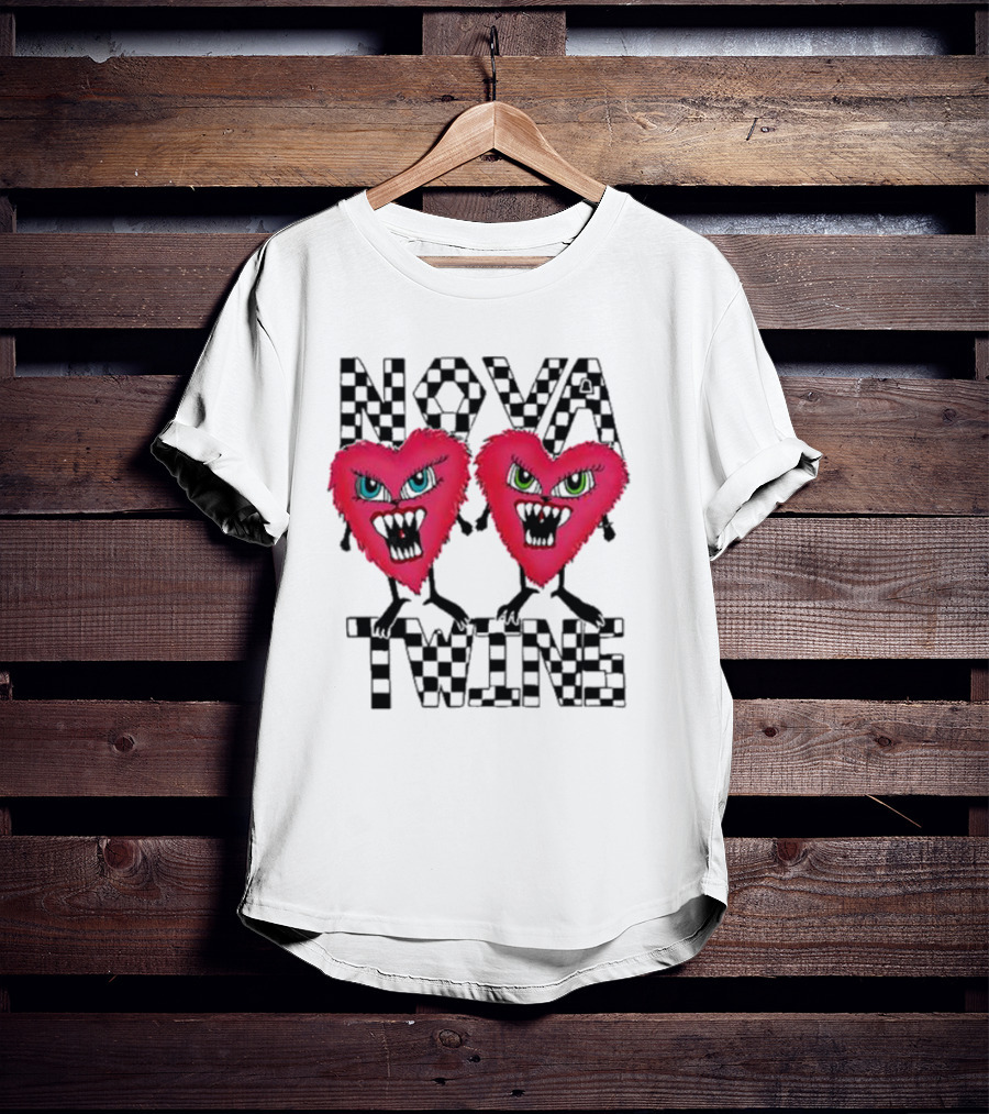 NOVA TWINS Red Heart Monsters With Checkerboard Text T-Shirt