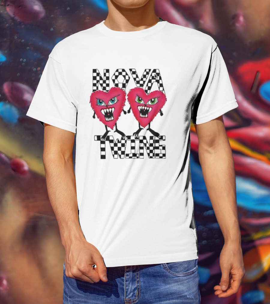 NOVA TWINS Red Heart Monsters With Checkerboard Text T-Shirt