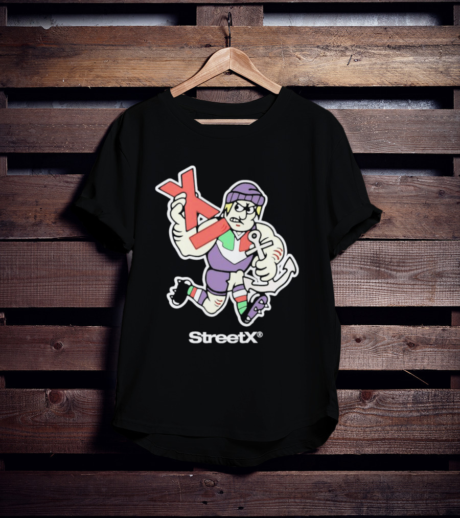 Fremantle Dockers Mens Street X AFL 90s Mascot Character With Anchor And Red X T-Shirt