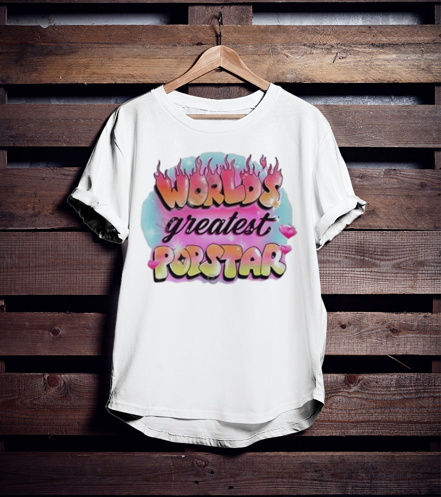 WORLD'S GREATEST POPSTAR Flames And Hearts Retro Vintage Aesthetic T-Shirt