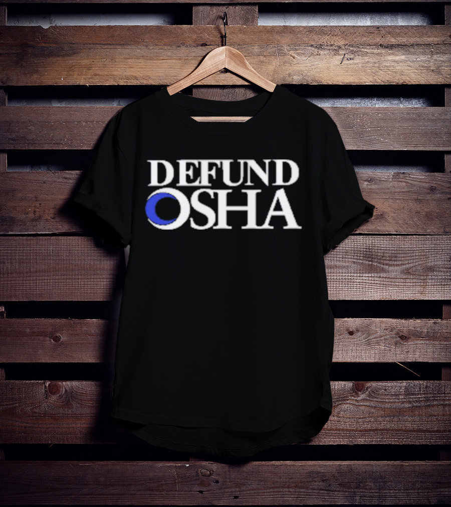 Barelylegal Defund OSHA White Text Blue Circle T-Shirt