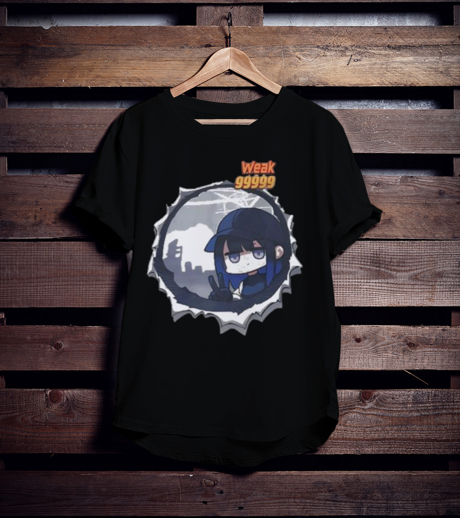 Weak 99999 Manga Anime Peace Sign Character In Dark Urban Scene T-Shirt