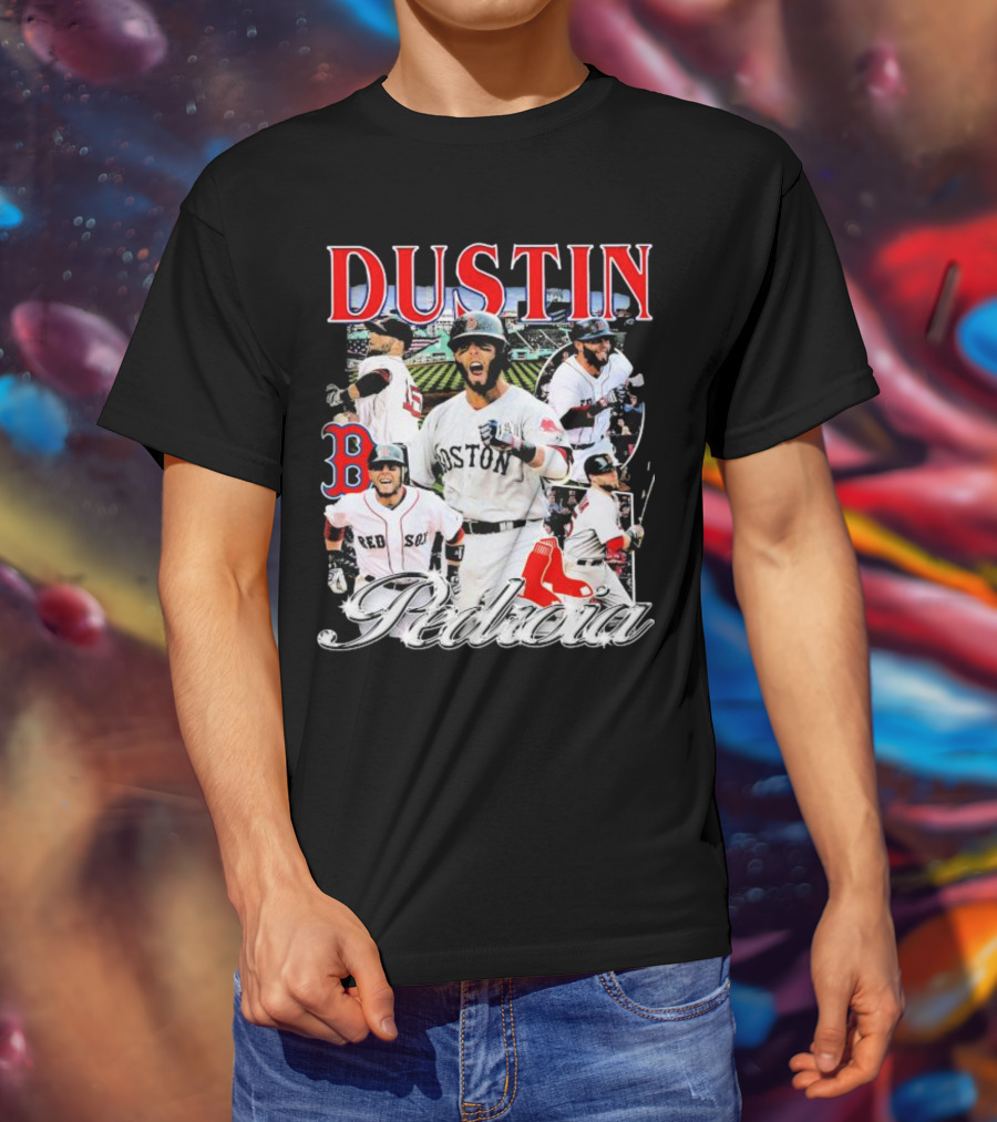 Dustin Pedroia Boston Red Sox Baseball Action Montage T-Shirt