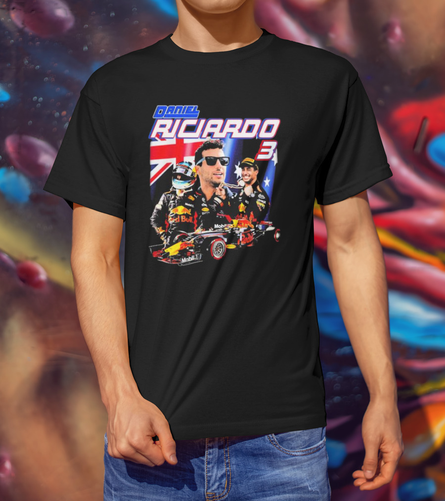 Daniel Ricciardo Red Bull Racing 3 With Australian Flag Background T-Shirt